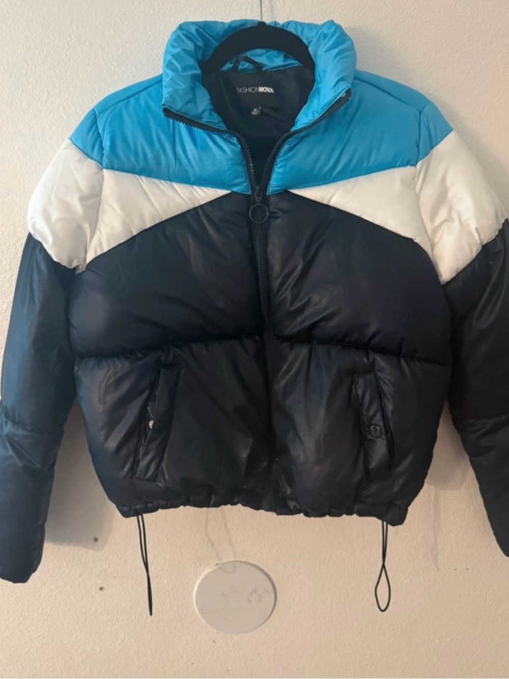 Fashion Nova Kids Teal, White & Black Colorblock Puffer Jacket